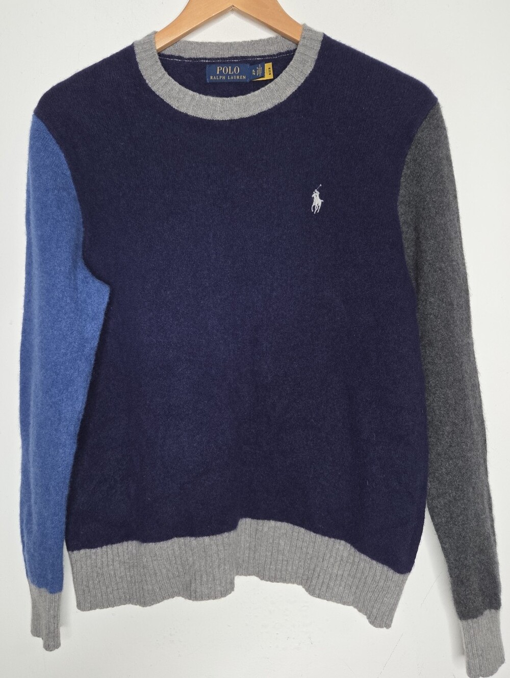 Polo Ralph Lauren Mens XL Colorblock Cotton Crewneck Sweater Navy Blue Gray